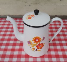 Cafetière Ancienne Émaillée Vintage Avec Fleurs Orange 3 L