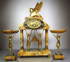 1920/1930 PENDULE GARNITURE SCULPTURE ART DECO CUBISTE ORIENTALISTE BRONZE DORE