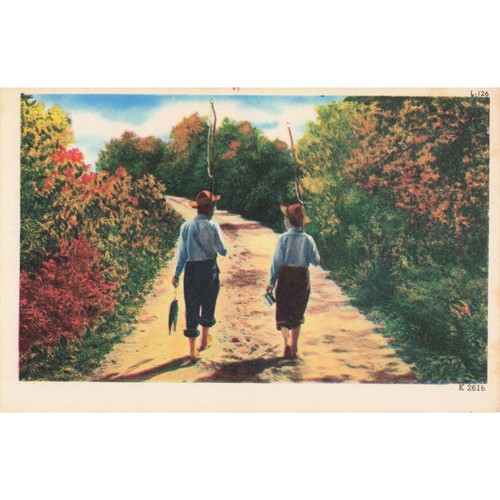Vtg linen postcard boys - vtg,