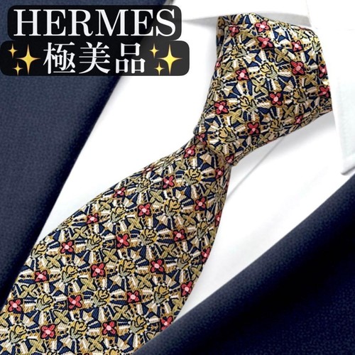 Cravate hermes motif fleurs - cravate,