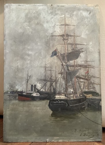 Huile sur bois eugene dauphin - bois, dauphin.