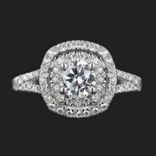 Bague de fiançailles double halo 2,90 ct coupe ronde Moissanite or blanc 14 c...