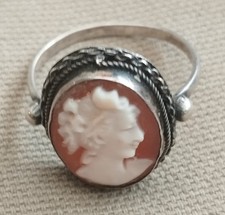 Ancienne Bague CAMÉE Coquille ARGENT massif ANTIQUE