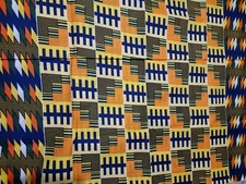 Tissu wax motif bleu jaune