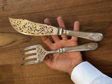 Couverts de Service Poisson - Argent Massif - 19 Eme Siècle - Poinçon Minerve