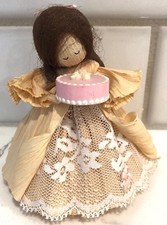 Nan's Corn Husk Doll Girl With Cake 4" 1992