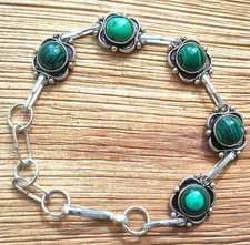 Magnifique bracelet chaîne pierre précieuse malachite en argent sterling 925,...