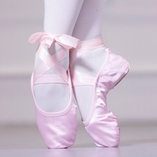Enfants Adultes Satin Ballet Danse Chaussures Souple Lacet Faux Soie Bal Doux