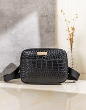 Sac Banane Noir Similicuir Femme Crocodile Ceinture Réglable Sacoche Zippé Neuf