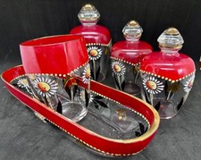 Superbe ENSEMBLE SALLE de BAIN en VERRE EMAILLE de fleurs et couleurs