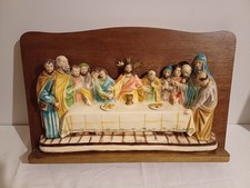 Sculpture religieuse "La Cène" – Jésus Christ – Plâtre sur support bois – 60 cm