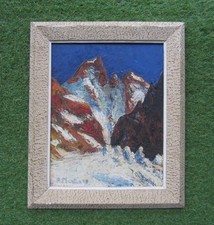 Ancien beau petit tableau de montagne signé et daté en 1948 huile sur bois.