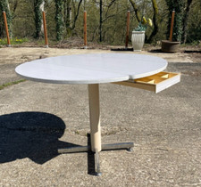 Table ronde à rabats de salon ou table de cuisine vintage 60-70 Formica blanc