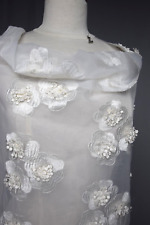 Kenzo.Sublime organza fleuri broché façonné guipure blanc milk ton sur ton.0M7