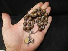 Chapelet en argent massif et perle en bois coeur de Marie Christ reliquaire oc72