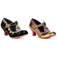 Irregular Choice Sip Sip Hooray T Bar Talon Femme Noir Or UK 4 - 8