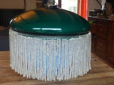 rare grand plafonnier en opaline vert bouteille avec frange de perles en cristal