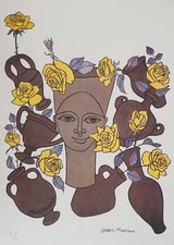 Jean MARAIS : Femme, fleurs et poteries, Lithographie signée