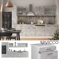 Kitchenette Bloc cuisine Cuisine intégrée R-Line 350 cm blanc béton Vicco