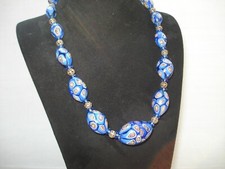 Collier ancien en Verre de Venise Millefiori Bleu