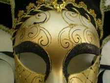 SUPERBE MASQUE DE VENISE PAILLETTES DORURES CARNAVAL GRELOTS DECORATION