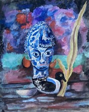 Aquarelle Vera Stoss Hambourg Tête Et Canard Au Bord Expressif