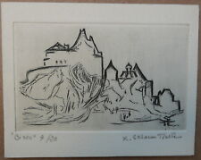 Gravure Cuivre SUZANNE TOURTE (1904-1979) Paysage Château Biron 20ex Carte Voeux