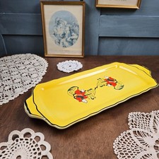 Plat rectangulaire Longwy Panache, jaune décor floral peint à la main, Années 50