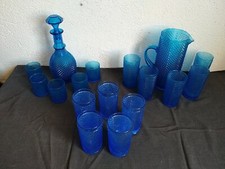 Ancien Service à Orangeade + Service À Eau Carafe Picot Bleu Vintage Liv Offerte