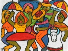 Evandro Norbim (1934)–  Batucada, 1974 - Peinture brésilienne - Art populaire