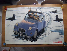Tintin affiche/poster vintage géante 2CV6 Citroën (bleue)