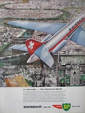 3/1962 PUB AIR BP CARAVELLE AIRLINER SWISSAIR ZURICH LONDON ORIGINAL FRENCH AD