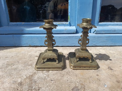 Paire bougeoirs bronze - bougeoirs,