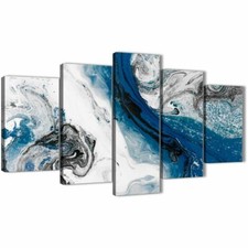 Art mural sur toile de salon tourbillon bleu marine et gris - impression abstraite