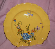 Rare assiette plate Vieux Montpellier signée Henri Siffre Fleurs sur fond jaune