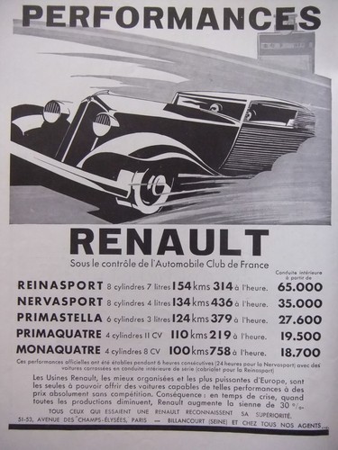Publicité 1933 performances - publicitÉ,