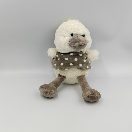 Doudou canard blanc gris pois