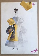 Dessin Aquarelle Portrait Femme Maquette Costume Théâtre Mode Signé Polonais