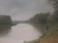 Tableau Ancien HST 1900 Impressionnisme Paysage Etang Cachet Sennelier Etiquette