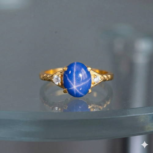 Bague saphir étoile - , bleue