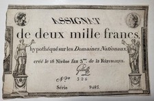 #98-1 ~ Banknote / Billet - Assignat 2000 Francs - 07.01.1795 - TB - Ass. 51a
