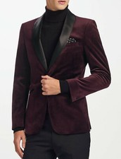 Veste Blazer Casual En Velours Bordeaux Pour Mariage Designer