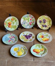 8 Assiettes St Clement Fruits Barbotine Raisins Cerise Ceramique Porcelaine