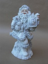 Figurine statuette Père Noël 24 cm blanc argenté résine Saint Nicolas décoration