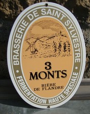 plaque émaillée bière 3 MONTS  brasserie de St SYLVESTRE , bistrot , café....