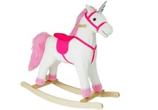 Cheval À Bascule Rose en Bois Et Peluche Poney Licorne Rose Avec Musique