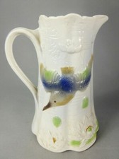 BEAU PICHET MARTIN PECHEUR NENUPHAR CRUCHE CERAMIQUE BARBOTINE JUG MAJOLICA 970