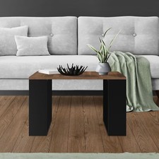 Table basse de salon moderne table d'appoint en MDF noyer et pieds noir 65x40 cm