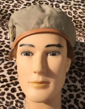 FRENCH 1950s ARMY ENGINEER BERET & BADGE~ CANVAS & LEATHER ~UNWORN SURPLUS~ M/L