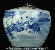5.2 "Vieille bleu blanc en porcelaine humain enfant modèle couvercle pot crock